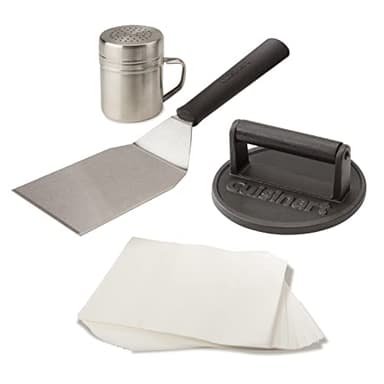 Cuisinart Smash Burger Kit, Cast Iron Press, Spatula, Seasoning Shaker and Patty Papers for Perfect Cookouts, Barbecues and Tailgates