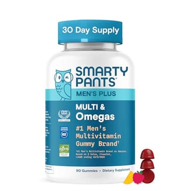 SmartyPants Men's Multivitamin Gummies, Omega 3 (DHA/EPA), Methylfolate, Vitamin D3, C, Vitamin B12, B6, Vitamin A, K, Zinc & Selenium, Gluten Free, 90 Count (30 Day Supply)