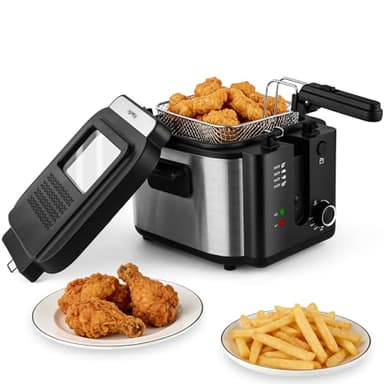 Pukomc 2.5L Electric Deep Fryer,Adjustable Temperature fryer pot with basket for Home Use,Removable Lid and Non-Stick Inner Pot Easy to Clean