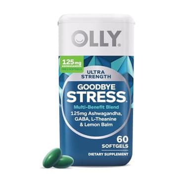OLLY Ultra Strength Goodbye Stress Softgels, GABA, Ashwagandha, L-Theanine and Lemon Balm, Stress Relief Supplement - 60 Count