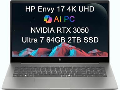 HP Envy 17 AI PC Laptop (17.3" 4K UHD (3840 x 2160), NVIDIA RTX 3050, Intel Core Ultra 7 155U (> i9-12900H), 64GB DDR5 RAM, 2TB SSD) for Business, Backlit Keyboard, Wi-Fi 7, Win 11 Pro (Renewed)