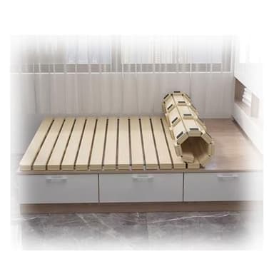 Solid Wood Platform Bed Frame, Japanese Style Folding Base with Roll-Up Slats, Breathable, Easy Assembly Hard Bed Board(WxL :47.2x74.8in/120x190cm)
