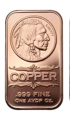 1 oz copper bar Indian Head/wings coin