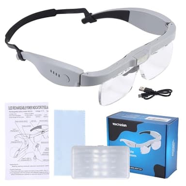 YOCTOSUN Magnifying Glasses with Light, Head Magnifier Glasses with 5 Detachable Lenses 0.75X-4.0X and 3 LED Lights, Rechargeable Hands Free Eyeglasses Magnifier for Close Work Jewelry Crafts Hobby