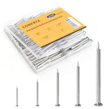 Concrete Nails for Hanging Pictures Assortment Kit 330Pcs - 5 Sizes (Up to 2") Picture Hanging Nails for Wood Wall Drywall Cement Brick Masonry Nails Assorted,Galvanized Frame Small Nails with Box