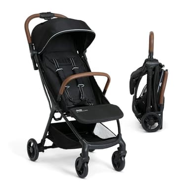 Jeep Altitude Compact Travel Stroller by Delta Children Greenguard Gold, Easy One Hand Fold, Lightweight, Extendable Canopy with Peek-a-Boo Window, Reclining Seat, 4 Wheel Suspension, Black