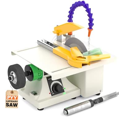PYY Lapidary Saw - Jewelry Rock Saw w/Upgraded Diamond Blades & Woodworking Blade, 0-10000 RPM for Cutting Rocks & Polishing, DIY Art Project Lapidary Equipment,Yellow,350W