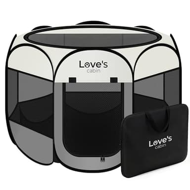 Love's cabin Pet Puppy Dog Playpen, Small Dog Tent Crates Cage Indoor/Outdoor, Portable Playpen for Cat, Foldable Pop Up Dog Kennel Playpen with Carring Case, Removable Zipper Top, Grey