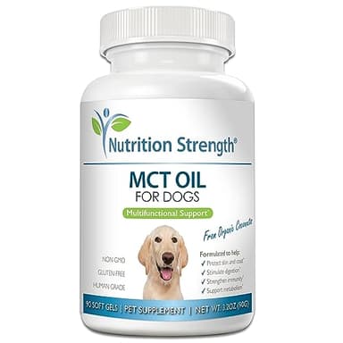 Nutrition Strength MCT Oil for Dogs from Organic Coconuts, Medium Chain Triglycerides with Caprylic Acid & Capric Acid to Protect Skin and Coat, Boost Immunity, Support Metabolism, 90 Soft Gels