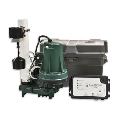 Zoeller 508-0006 AquaNot Spin 508 ProPak – Complete Sump Pump System with M53 Primary Pump & 12 V Battery Backup, Self-Testing, Check Valve & Float Switch - Basement Flood Protection