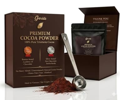 Premium Trinitario Cocoa Powder – 100% Pure, Non-Alkalized, Heavy Metals Tested, Sugar Free, High Flavanol Natural Cacao Powder, Silver & Bronze Award-Winning – Craft for True Connoisseurs – 250g