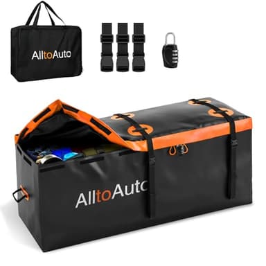 AlltoAuto 25 CuFt Waterproof Cargo Bag for Hitch Carrier | 60"x24"x31" Trailer Hitch Cargo Carrier | Weatherproof Truck Bed Storage with Straps, Lock & Carry Case | PVC Vehicle Soft-Shell Carriers
