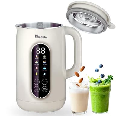 IAGREEA 10-in-1 Nut Milk Maker Machine 304 Stainless Steel Lid BPA Free, 35oz Soy Milk Maker for Homemade Milkshake/Nut/Oat/Plant-Based Drink, 10 Blades Blenders with Delay Start/Boil Water/Self Clean