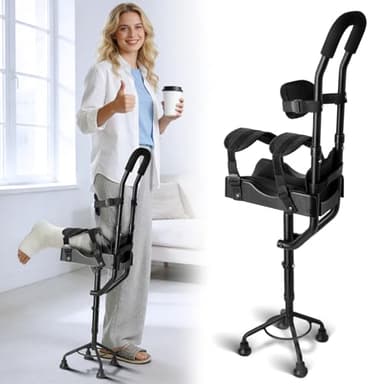 Hands Free Knee Crutch for Adults, Adjustable Kneepad, Four-Corner Non-Slip Base, Lightweight Aluminum, Left/Right Leg Support for Foot & Ankle Surgery Recovery, Crutch & Knee Scooter Alternative