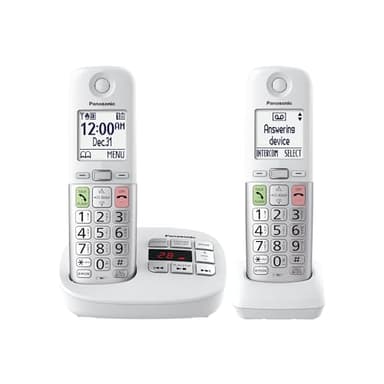 Panasonic Cordless Phone, Easy to Use with Large Display and Big Buttons, Flashing Favorites Key, Built in Flashlight, Call Block, Volume Boost, Talking Caller ID, 2 Cordless Handsets - KX-TGU432W