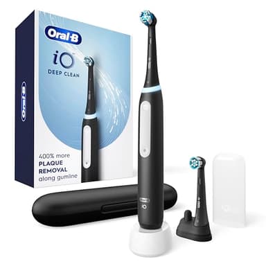 Oral-B iO Deep Clean Rechargeable Electric Toothbrush, Black, iO Series 3 Limited, 2 Brush Heads, Travel Case, Pressure Sensor, 3 Cleaning Settings