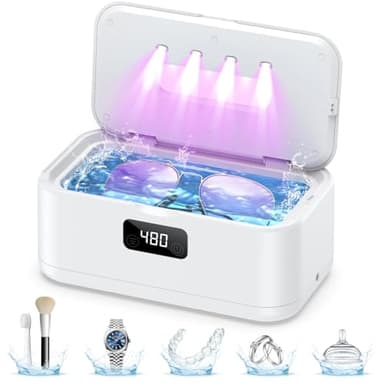 Ultrasonic Jewelry Cleaner, 50Khz Jewelry Cleaner Ultrasonic Machine for Jewelry, Eyeglasses, Rings, Watch Strap, Dentures, 24oz - 304 Stainless Steel Tank, Digital Timer