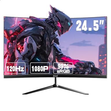 ZZA 24.5 Inch FHD (1920x1080) 120Hz Curved Gaming Monitor, 3000R Curvature VA Panel, 1ms MPRT, AMD FreeSync, Ultra-Thin Bezel, Eye Care, for Esports,PC