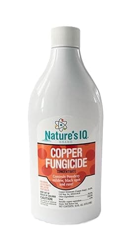 Nature's IQ Copper Fungicide. Controls powdery Mildew, Black spot, and Rust! for use on Roses, Flowers, ornamentals, Fruits, Vegetables, and lawns. Concentrate 16oz.
