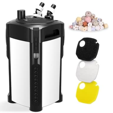 AQQA 581GPH Canister Filter, Ultra-Quiet External Aquarium Canister Filters, 3 Stage Filtration Aquarium Filter with Quartz Balls and Filter Cotton for Fish Tanks and Aquariums Up to 150 Gallon 35W