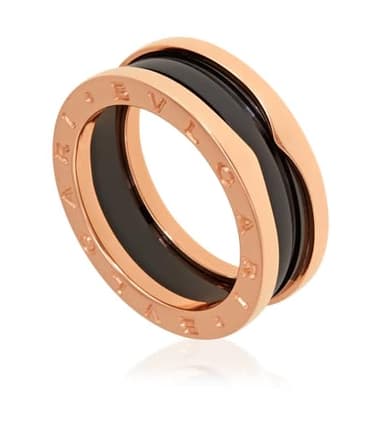 BVLGARI B.Zero1 18K Rose Gold and Black Ceramic 2-Band Ring, Brand Size 51 (US Size 5.75)