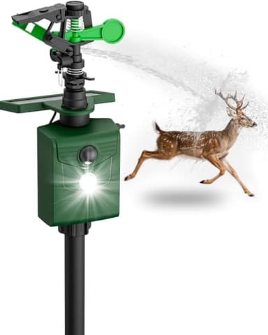 Peepst Motion-Activated Sprinkler, Solar Animal Repellent Outdoor - 2 Packs Deer Cat Deterrent with Motion Sensor & Flashing Lights, Protects Yard & Garden from Deer, Cats, Raccoons