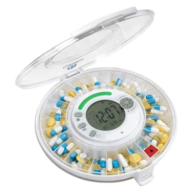 28-Day Automatic Pill Dispenser with Alarm & Light Alerts, Clear LCD Display, Key Lock, Smart Medication Organizer for Seniors, Alzheimer’s Care, for Multiple Vitamins, Supplements or Prescriptions