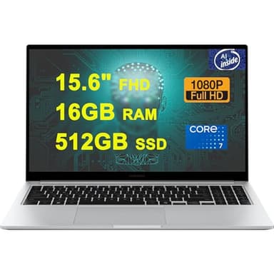SAMSUNG Galaxy Book 4 Business Copilot AI PC Laptop 15.6" FHD Anti-Glare Intel 10-core Core 7 150U (>i7-1335U) 16GB RAM 512GB SSD Backlit Fingerprint USB-C Long-Lasting Battery Win11 Silver