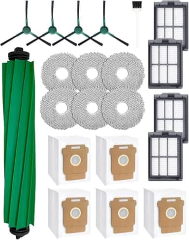 iRobacc 21 Pcs Replacement Parts for iRobot Roomba Plus 405/505/507 Combo Robot Vacuum Cleaner: 1 Main Brush, 4 Side Brushes, 4 HEPA Filters, 5 Dust Bags, 6 Mop Pads, 1 Cleaning Brush