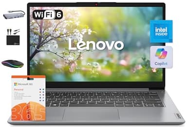 Lenovo IdeaPad 14" Laptop Computer 2025, 12GB RAM, 884GB Storage (256GB SSD +128GB eMMC +500GB Ext), Intel Core Processor, UHD Graphics, Long Battery WiFi-6, MarxsolAccessory, 1-Yr Office 365, Win 11