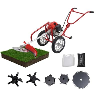 49CC 2-Stroke Gas Powered Lawn Mower, Hand Push Lawn Mower Trimmer, Brush Mower Gasoline Brush Broom Sweeping Machine, Gas Brush Cutter String Trimmer for Yard