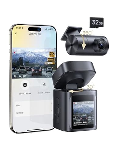 Baseus VD1 Pro Solar Dash Cam Front and Rear, 4K+1080P Dash Camera for Cars, Battery Powered Parking Mode, Starvis Night Vision, 32 GB Card Included, 5GHz WiFi, GPS, Wide Angle,Voice Control