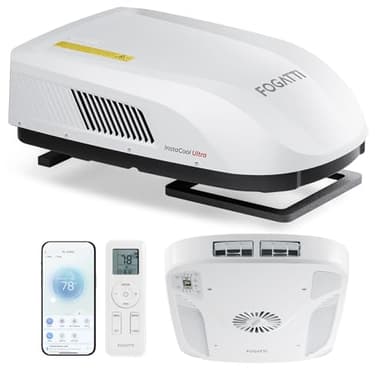 FOGATTI RV AC Unit 16K BTU, with heat pump and Cooling, with WiFi and Remote Control, Quiet AC, Low Profile Rooftop Air Conditioner RV Easy Install Non-Ducted, White, InstaCool Ultra