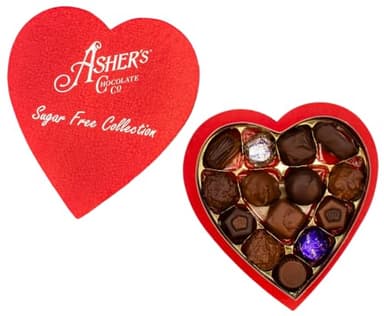 Asher's Chocolates, Sugar Free Chocolate Heart Shaped Assortment, Diabetic Friendly Chocolate, Small Batches of Kosher Chocolate, Giftable Design, Family Owned Since 1892 (14 Pieces, 7oz)