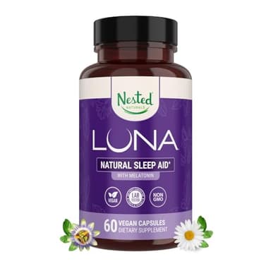 Nested Naturals Luna Sleep Aid - Non-Habit Forming Natural Sleeping Pills for Adults with Naturally Sourced Ingredients - Valerian Root, Melatonin, Chamomile, Lemon Balm, and More - 60 Vegan Capsules