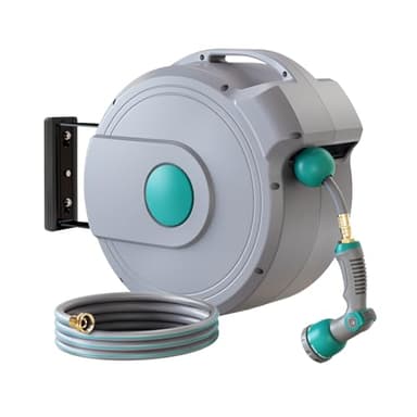 AXTRIM 1/2 in x 100 ft Retractable Garden Hose Reel - Auto Rewind, Lock Any Length, 10-Mode Spray Nozzle, Heavy Duty Kink-Free Water Hose for Outside Watering, 180° Swivel, Easy Mount & Storage