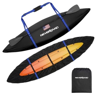 NEVERLAND 600D Waterproof Kayak Cover - Heavy Duty Kayak Covers for Outdoor Storage, UV, Dust & Fade Resistant Kayak Accessories for Kayak, Canoe & SUP, Black, 9.3–10.5 ft