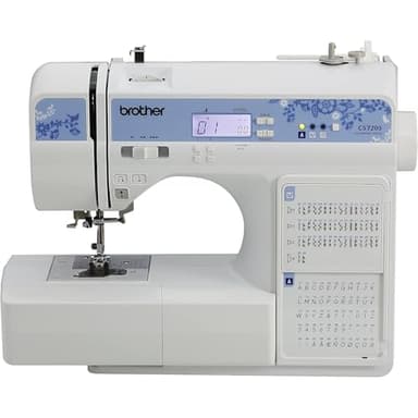 Brother CS7205 Computerized Machine, 150 Built Stitches, 1 Font, Wide Table, 11 Sewing Feet, White
