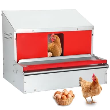 Redants Chicken Nesting Box, Metal Chicken Laying Box with Roll Away Egg Collection, Reversible Wall Mountable Chicken Coop Nesting Boxes for Hens, Ducks, Waterproof, 24"×19.5"×20", Up to 20+ Hens