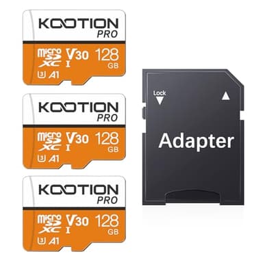 KOOTION 128GB Micro SD Card 3 Pack, UHS-I MicroSDXC Card for 4K Video Recording, U3, A1, V30, C10 TF Flash Memory Card with Adapter