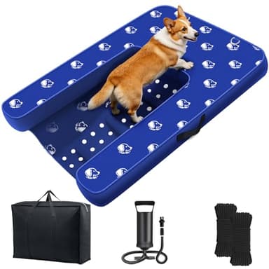 Inflatable Dock Platform, Lagre Dog Boat Ramp Floating Non-Slip Oxford and PVC with Medium Water Ramp for Dogs Pool, Dock, Lake with Traction Rope, Manual Air Pump (3.3ft x 2.3ft x 4in) M04