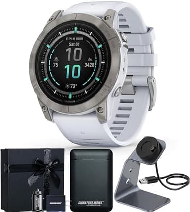 Garmin epix Gen 2 Pro Sapphire Edition, 51mm, Titanium/Whitestone | AMOLED Display, High Performance Smartwatch, Advanced Training Technology, Built-in Flashlight with Signature Gift Bundle