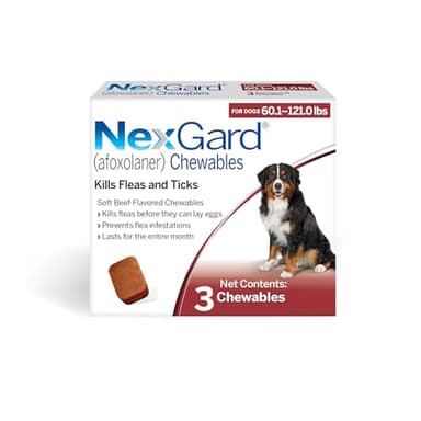 NexGard® (afoxolaner) Flea and Tick Protection for Dogs Oral Soft Beef Flavored Chewables, 60.1 to 121 lbs (Red Box) 3 Chews (3 Month Supply)