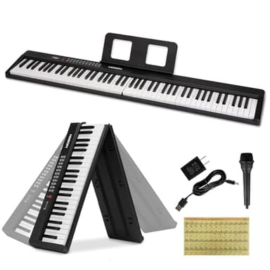 MOSEN Portable Electric Piano 88 Keys, Full Size Keyboard Piano Semi-Weighted Sensitive Keys, Bundle with Microphone, LCD Screen, USB MIDI, Music Rest, Sticker, for Beginners Home Travel