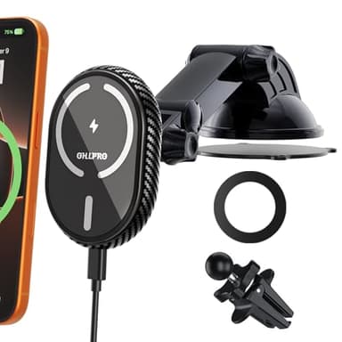 OHLPRO for iPhone 17 MagSafe Car Mount Charger, 15W Fast Wireless Charging Magnetic Holder with Extendable Suction Cup Arm, Dashboard & Vent Mount Compatible with iPhone 16/15/14/13 Pro Max
