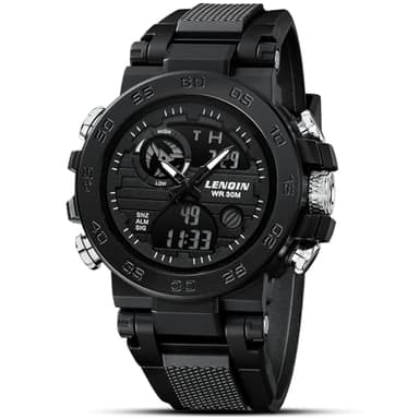 LN LENQIN Mens Watches Digital Military Watch for Men Stopwatch Army Survival Tactical Sports Outdoor Big Face Waterproof Men's Wrist Watches with LED Backlight/Timer/Alarm/Date (Black)