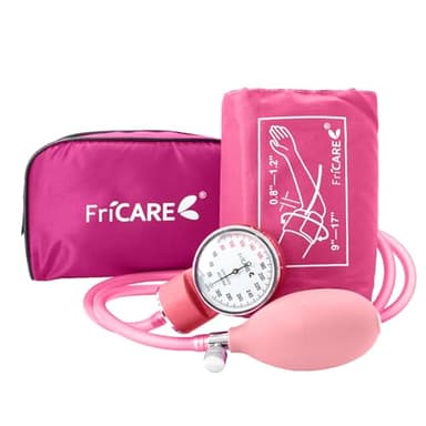 FriCARE Manual Blood Pressure Cuff for Nursing Students, FSA/HSA Eligible, Aneroid Sphygmomanometer for BP Monitoring, Home & Medical School Essentials with Carrying Case, Universal Adult Size, Pink
