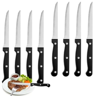 Steak Knives Set of 8, Sharp Triple Rivet Steak Knife Sets, High-Carbon Stainless Steel Serrated Blades, Ergonomic Handles Serrated Steak Knives, Dinner Knife for Kitchen Restaurant, Dishwasher Safe