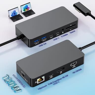 MS Surface Dock Triple Displays 4K@60Hz HDMI+ USB C + DP with 120W Power Adapter,Surface Pro Docking Station for Microsoft Surface Pro 12/11/10/9/8/7,Surface Laptop7/6/5/4/Surface Go