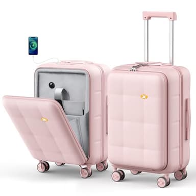 MGB 20 Inch Carry On Luggage with Front Compartment, Hard Shell Suitcases with Wheels Travel Luggage for Women Men Rolling Luggage Bags for Business Trip Weekender-Pink